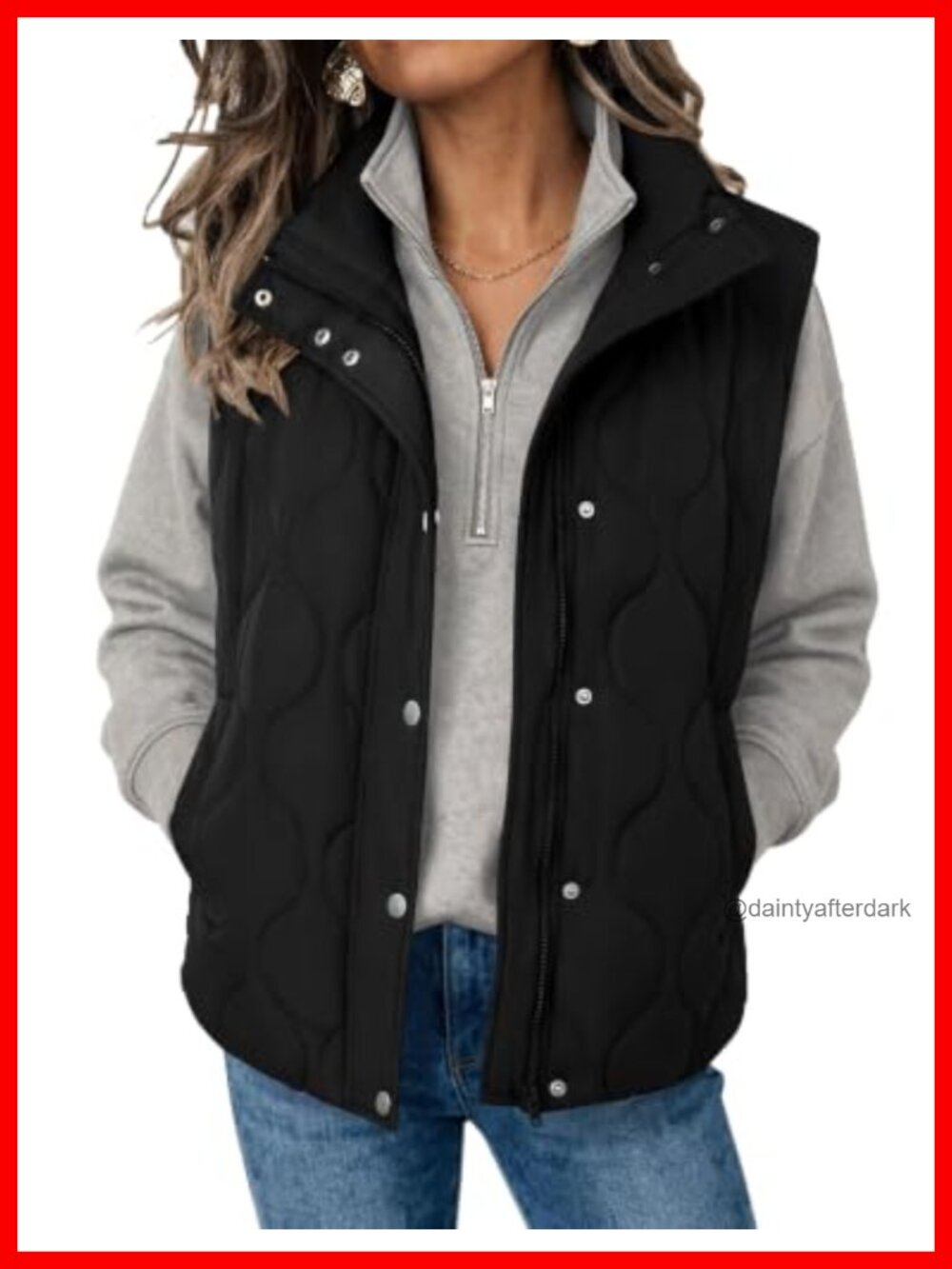 Oversized Quilted Puffer Vest Stand Collar Zip Up Sleeveless Outerwear